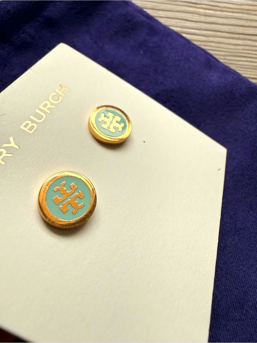 New Tory Burch Turquoise Enamel Logo Stud Earrings